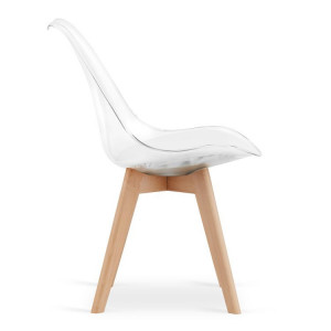 Set 4 scaune moderne, stil scandinav cu picioare din lemn masiv si perna din piele ecilogica, transparente - Img 4