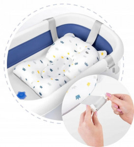 Set - Cadita pliabila pentru bebelusi, cu Dop Senzor de temperatura, suport antiderapant, Ecotoys, HA-B27 BLUE + Perna pentru cadita bebelusi, moale, uscare rapida, curele reglabile, Ricokids, 45 x 32 cm, Albastra - Img 3