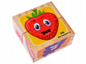 Set educativ de construit, 4 cuburi din lemn, puzzle, Fructe, Jokomisiada, ZA4793 - Img 2