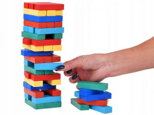 Set educativ de construit, 54 cuburi din lemn, Turn de echilibru, Jokomisiada, Jenga, GR0627 - Img 3