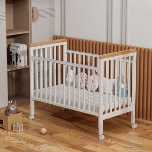 Set Patut din lemn cu sertar, 120 x 60 cm, Craft, WBB2024-2, Alb si Natur, cu Saltea MyKids 120 x 60 x 10 cm - Img 6