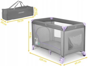 Set Patut pliabil pentru copii, 120 x 60 cm, Ricokids, RK-240, Lavenda Grey cu Saltea MyKids, 120 x 60 x 10 cm, Spuma si Cocos - Img 3