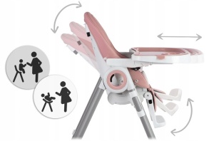 Set - Scaun de masa reglabil, multifunctional, 3in1, pliabil, inaltime reglabila, spatar reglabil, pozitie de somn, tava detasabila, Nukido, Belo, Roz + Bara de jucarii - Img 6