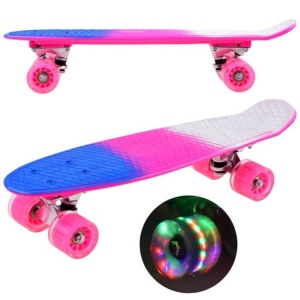 Skateboard Fiszka, Roz, Albastru, Alb, 55cm, Sport si Distractie, SP0577