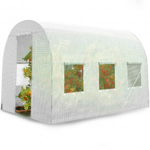 Solar de gradina, tip tunel, 7 mp, 350 cm x 200 cm x 200 cm, folie PE 140g/m² cu filtru UV4, 6 ferestre, snur 100 m, Plonos, Alb - Img 3
