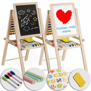 Tabla educativa pliabila, detasabila, 3 in 1, tabla magnetica, tabla pentru creta si abac, Ricokids, RK include markere colorate, creta, burete, cifre si litere magnetice, suruburi