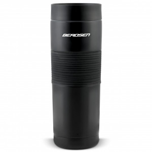 Termos din otel inoxidabil, invelis antiderapant, 590 ml, cu pai curea reglabila, Berdsen, Travel Line, BD-784, Negru