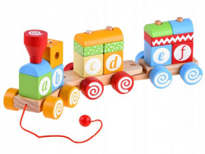 Trenulet din lemn, cu 14 forme greometrice, litere, Multicolor, varsta 1+ - Img 3