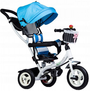 Tricicleta cu sezut rotativ, cosulet de depozitare, mini geanta, Ecotoys, albastra - Img 2