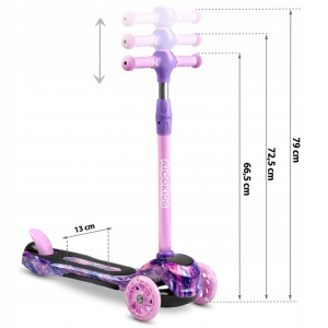 Trotineta de echilibru pentru copii, cu 3 roti, lumini LED, pliabila, ghidon reglabil, pana la 35 kg, Ricokids, Piko, Roz/Mov - Img 8