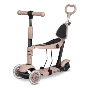 Trotineta de echilibru pentru copii, cu scaun reglabil si maner parental detasabil, Ricokids, Todi, cu 3 roti, lumini LED, ghidon reglabil, pana la 30 kg, Bej