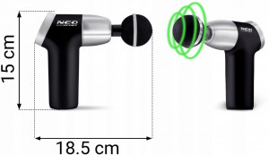 Aparat pentru masaj intens, tip pistol, 8 capete, 20 de trepte de viteze, 3200 rpm, Neo-Sport, NS-500, Negru - Img 5