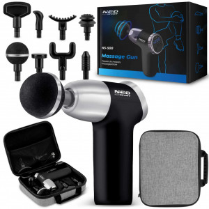 Aparat pentru masaj intens, tip pistol, 8 capete, 20 de trepte de viteze, 3200 rpm, Neo-Sport, NS-500, Negru