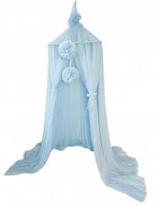 Baldachin suspendat din Tul, Koell, cu Suport metalic, pentru patut copii / loc de joaca, Ice Blue