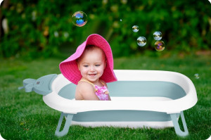 Cadita de baie pliabila pentru bebelusi, cu termometru LCD, suport antiderapant, Ricokids, 728201, Albastra - Img 3