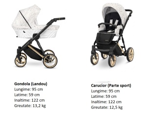 Carucior pentru copii, 2 in 1, Kunert, Ivento Premium, cadru auriu, ventilatie, suport pahar, husa pentru picioare, rucsac din piele ecologica, spatar reglabil, sezut pivotant, husa ploaie, husa tantari, White Style 01 - Img 5