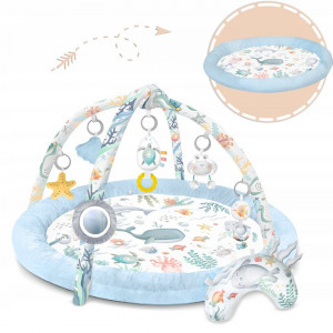 Covoras educativ pentru copii, multifunctional, pereti babynest, 7 jucarii interactive, oglinda, Nukido, 97 x 78 cm, Ocean Blue - Img 6