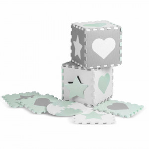 Covoras puzzle din spuma pentru copii, 151x151cm, 16 bucati, Ricokids, 738100, Gri-Menta - Img 3