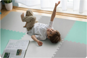 Covoras puzzle din spuma pentru copii, 180x180cm, 9 piese, Ricokids, 7504, Gri Menta - Img 2