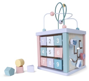 Cub Educativ Pentru Copii, Lemn, Sortare De Blocuri, Labirint, Ceas, EcoToys - Img 2