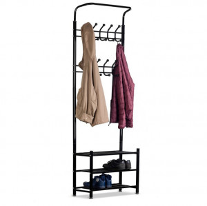 Cuier Pentru Haine, Cu 3 Rafturi Pentru Pantofi, 18 Carlige, Modern Home, 190 x 66 x 28 cm, GH-201 Black - Img 2