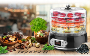 Deshidrator de alimente, Berdsen, 5 tavi, pentru legume, fructe, ciuperci, carne, capacitate 10 L, Negru - Img 6