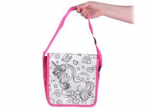 Geanta de colorat pentru copii, 29 x 27,5 x 5 cm, 5 culori incluse, Unicorn, Roz - Img 2