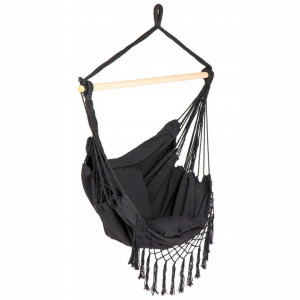 Hamac Brazilian De Gradina Tip Scaun, 122 x 80 cm, Cu 2 Perne, stil Boho, cu Franjuri, Sarcina Max 120 kg, Pentru Casa si Gradina, Modern Home, Gri - Img 4