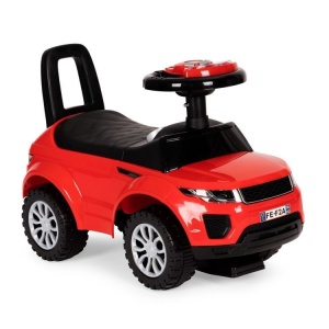 Masinuta Ride-On pentru copii, Land Rover, cu melodii si clanxon, spatar de protectie si volan multimedia, rosie - Img 3