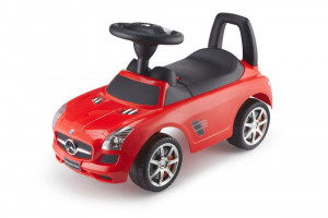 Masinuta Ride-On Pentru Copii, Mercedes SLS AMG, Cu Melodii Si Clanxon, Spatar De Protectie, Volan Multimedia, Rosie - Img 2