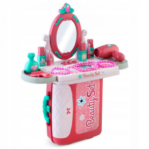 Masuta de toaleta din plastic, pentru copii, 2in1, tip valiza, cu accesorii machiaj, sertar, oglinzi plabile, Ricokids, 48 x 42 x 20,5 cm - Img 3