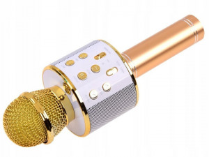 Microfon wireless, cu difuzor, lumini karaoke, bluetooth, USB compatibil Android/IOS, inregistrare/redare melodii, Jokomisiada, IN0136 ZO, Alb / Auriu - Img 4