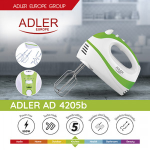 Mixer de mana, 5 Viteze, Functie Turbo, Alb/Verde, Adler AD 4205 - Img 8