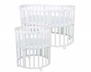 Patut Oval Evolutiv pentru Copii, Multifunctional, 7in1, Saltele Incluse, Transformabil, Masa de Schimbat, Co-Sleeping, Tarc de Joaca, Birou, Scaune, Waldin, Alb