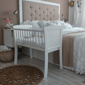 Patut pentru copii, 90 x 40 cm, din lemn de pin, laterale MDF, Woodies Safe Dreams, Classic Crib, Alb - Img 4