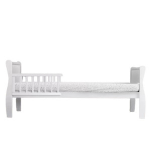 Patut pentru copii, din lemn masiv de Pin, 140 x 70 cm, protectii laterale incluse, Woodies Safe Dreams, Noble, Todler, Alb - Img 7