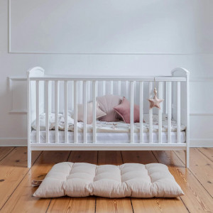 Patut Transformabil din Lemn Masiv de Pin, MDF, 140 x 70 cm, pentru copii si junior, vopsea certificata, 3 trepte de reglare inaltime, 3 lamele detasabile, Woodies Safe Dreams, Starlight , Alb - Img 5