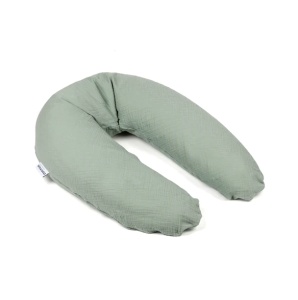 Perna mare 3 in 1 Doomoo Comfy Big Tetra Green din bumbac organic: perna gravide, suport pentru hranire, suport pentru bebe