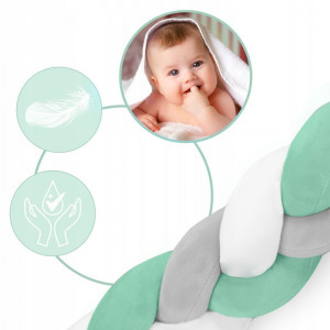 Protectie impletita pentru patut copii, 200 cm, Ricokids, Gri -Menta - Img 6