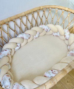 Protectie impletita pentru patut copii, din bumbac catifelat, Sparrow, Velvet Almond Flowers, 340 cm, Full 120 x 60 cm - Img 3