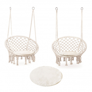 Scaun suspendat pentru gradina, ModernHome, 150 kg, cadru cercuri metalice, perna moale, Alb - Img 4