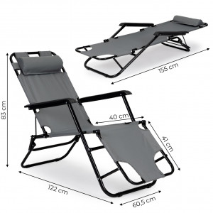 Scaun tip sezlong, pliabil, ajustabil, cu tetiera si cotiere, pentru gradina sau terasa, Modern Home, ZRL010, Culoare Gri - Img 5