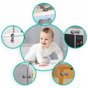 Set 10 Incuietori Pentru Dulapuri, Ricokids, protectie pentru copii, autoadezive, reglabile, Gri - Img 7