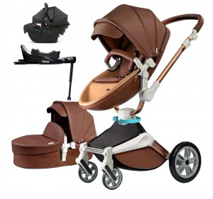 Set 4 in 1 - Carucior Hot Mom 360 Coffe 2 in 1 + Scoica auto Joie i-Size i-Gemm 3 Shale + Baza isofix i-Base Encore - Img 1