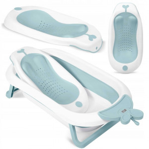 Set - Cadita de baie pliabila pentru bebelusi, cu termometru LCD, suport antiderapant, Ricokids, Albastra, cu Insertie anti-alunecare pentru cadita de baie bebelusi, fixare cu ventuze, Ricokids, Albastra - Img 1