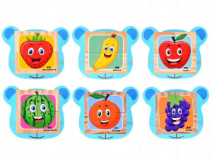 Set educativ de construit, 4 cuburi din lemn, puzzle, Fructe, Jokomisiada, ZA4793 - Img 3