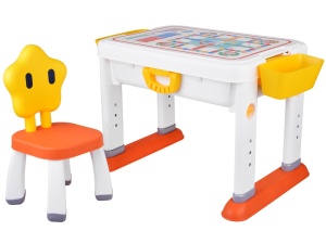 Set masa cu scaun pentru copii, 3in1, cu suprafata de construit, tabla de activitati, picioare reglabile, cuburi de constuit, Feel, ZA5160 - Img 11