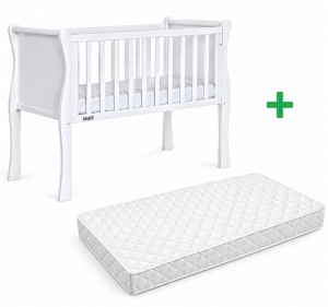 Set Patut copii, 90 x 40 cm, Pin + MDF, Woodies, Noble Crib, Alb + Saltea patut, Mykids, Cocos, Confort II, 90 x 40 x 8 cm