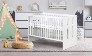 Set Patut copii din lemn KLUPS Paula Alb, cu Saltea MyKids, Cocos, 120 x 60 x 10 cm - Img 2