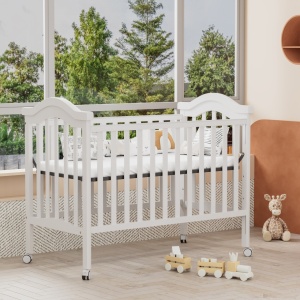 Set Patut din lemn cu laterala culisanta, Craft, WBB2024-1, Alb, cu Saltea MyKids 120 x 60 x 10 cm - Img 6